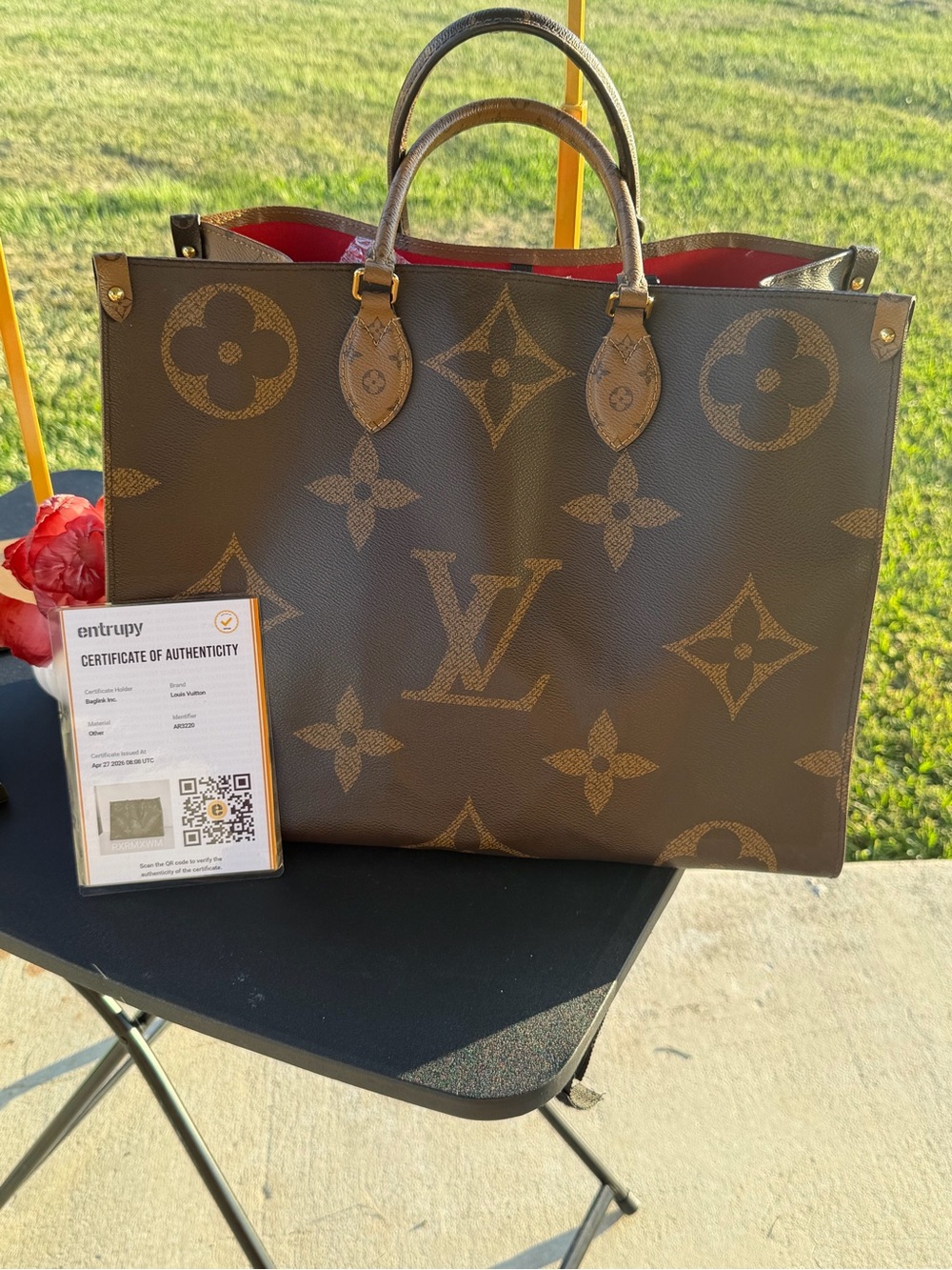 Louis Vuitton Brown Monogram Tote with Red Interior Trim